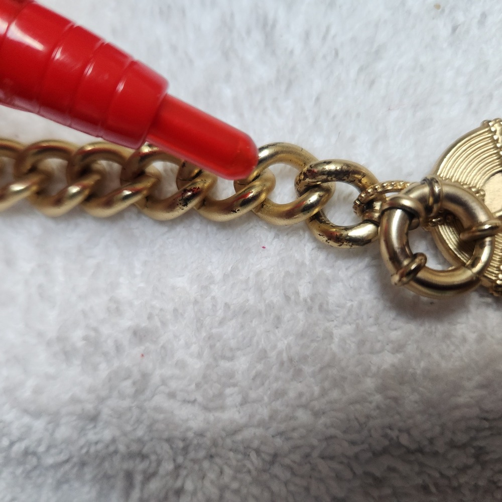 Vintage Gold Tone Chunky Curb Chain Bracelet Medallion Charm Faceted Stone 7.0" - Picture 9 of 14